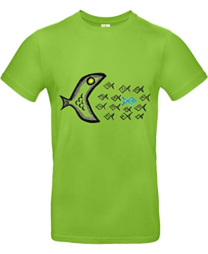 smilo & bron Unisex T-Shirt, Rundhals, Medium Fit, 100% Baumwolle, Gegen den Strom Motiv Fische Aufdruck Grün Orchid Green L von smilo & bron