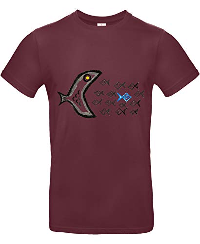 smilo & bron Unisex T-Shirt, Rundhals, Medium Fit, 100% Baumwolle, Gegen den Strom Motiv Fische Aufdruck Rot Burgundy L von smilo & bron