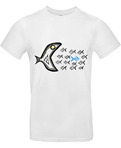 smilo & bron Unisex T-Shirt, Rundhals, Medium Fit, 100% Baumwolle, Gegen den Strom Motiv Fische Aufdruck Weiß White XXL, von smilo & bron