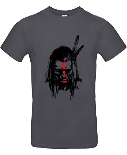 smilo & bron Unisex T-Shirt, Rundhals, Medium Fit, 100% Baumwolle, Geronimo Indianer-Krieger Motiv Aufdruck Grau Dark Grey L von smilo & bron