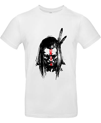 smilo & bron Unisex T-Shirt, Rundhals, Medium Fit, 100% Baumwolle, Geronimo Indianer-Krieger Motiv Aufdruck Weiß White L von smilo & bron