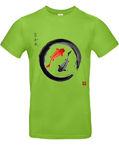 smilo & bron Unisex T-Shirt, Rundhals, Medium Fit, 100% Baumwolle, Koi Karpfen im Zen-Kreis Motiv Aufdruck Grün Orchid Green L von smilo & bron