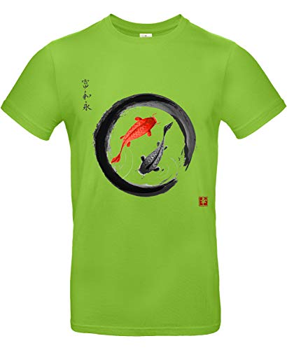 smilo & bron Unisex T-Shirt, Rundhals, Medium Fit, 100% Baumwolle, Koi Karpfen im Zen-Kreis Motiv Aufdruck Grün Orchid Green XXL von smilo & bron