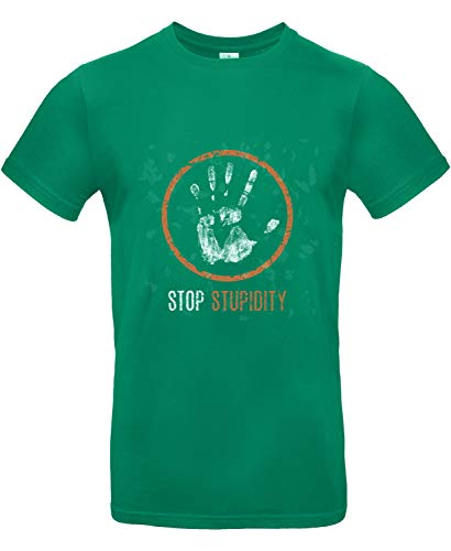 smilo & bron Unisex T-Shirt, Rundhals, Medium Fit, 100% Baumwolle, Stop Stupidity Motiv Aufdruck Grün Kelly Green XL von smilo & bron