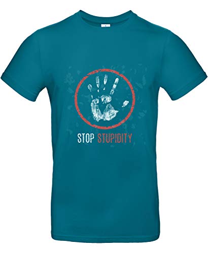 smilo & bron Unisex T-Shirt, Rundhals, Medium Fit, 100% Baumwolle, Stop Stupidity Motiv Aufdruck Türkis Diva Blue L von smilo & bron