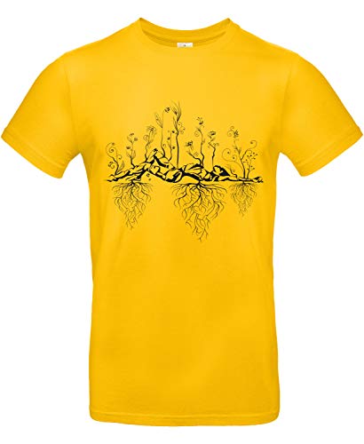 smilo & bron Unisex T-Shirt, Rundhals, Medium Fit, 100% Baumwolle, Uralter Garten Motiv Aufdruck Gold L von smilo & bron