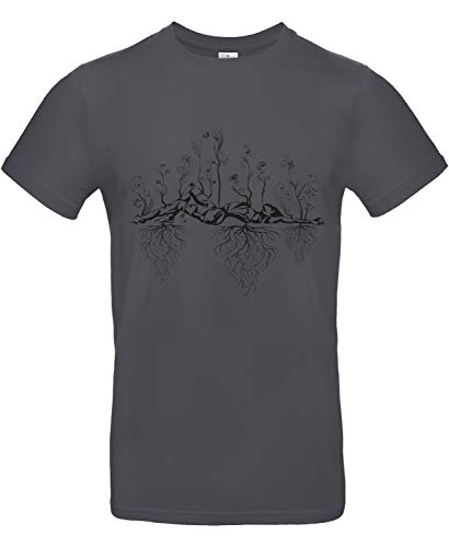 smilo & bron Unisex T-Shirt, Rundhals, Medium Fit, 100% Baumwolle, Uralter Garten Motiv Aufdruck Grau Dark Grey XL von smilo & bron