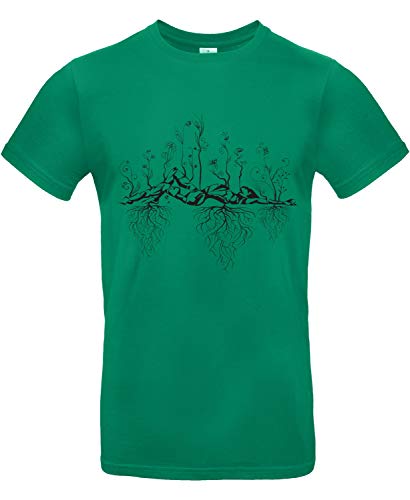 smilo & bron Unisex T-Shirt, Rundhals, Medium Fit, 100% Baumwolle, Uralter Garten Motiv Aufdruck Grün Kelly Green L von smilo & bron