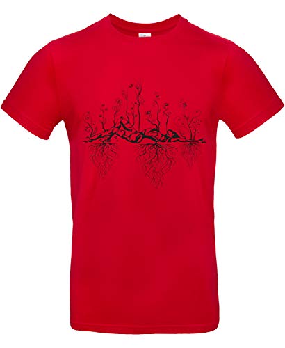 smilo & bron Unisex T-Shirt, Rundhals, Medium Fit, 100% Baumwolle, Uralter Garten Motiv Aufdruck Rot Red XL von smilo & bron