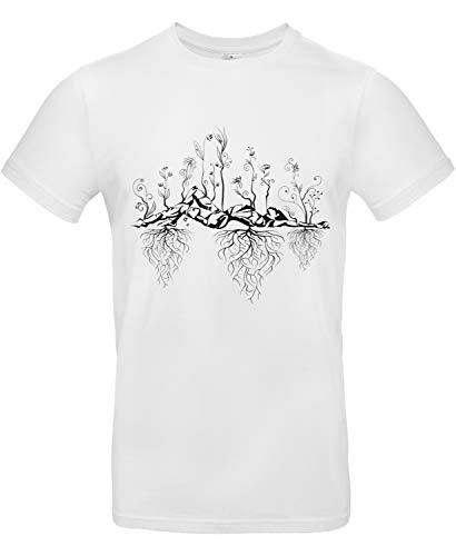 smilo & bron Unisex T-Shirt, Rundhals, Medium Fit, 100% Baumwolle, Uralter Garten Motiv Aufdruck Weiß White L von smilo & bron