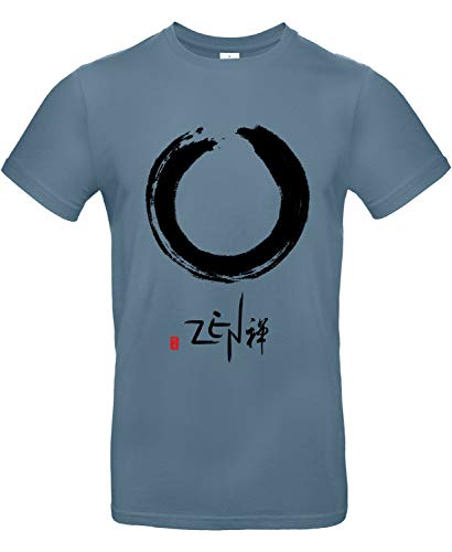 smilo & bron Unisex T-Shirt, Rundhals, Medium Fit, 100% Baumwolle, Weg des Zen Motiv Aufdruck Blau Stone Blue 3XL von smilo & bron