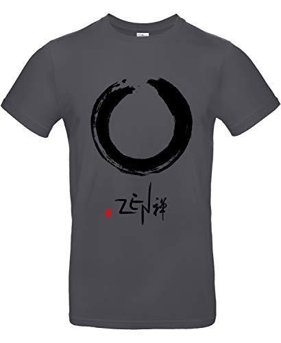 smilo & bron Unisex T-Shirt, Rundhals, Medium Fit, 100% Baumwolle, Weg des Zen Motiv Aufdruck Grau Dark Grey M von smilo & bron