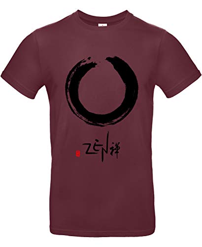 smilo & bron Unisex T-Shirt, Rundhals, Medium Fit, 100% Baumwolle, Weg des Zen Motiv Aufdruck Rot Burgundy M von smilo & bron