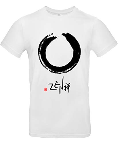 smilo & bron Unisex T-Shirt, Rundhals, Medium Fit, 100% Baumwolle, Weg des Zen Motiv Aufdruck Weiß White M von smilo & bron