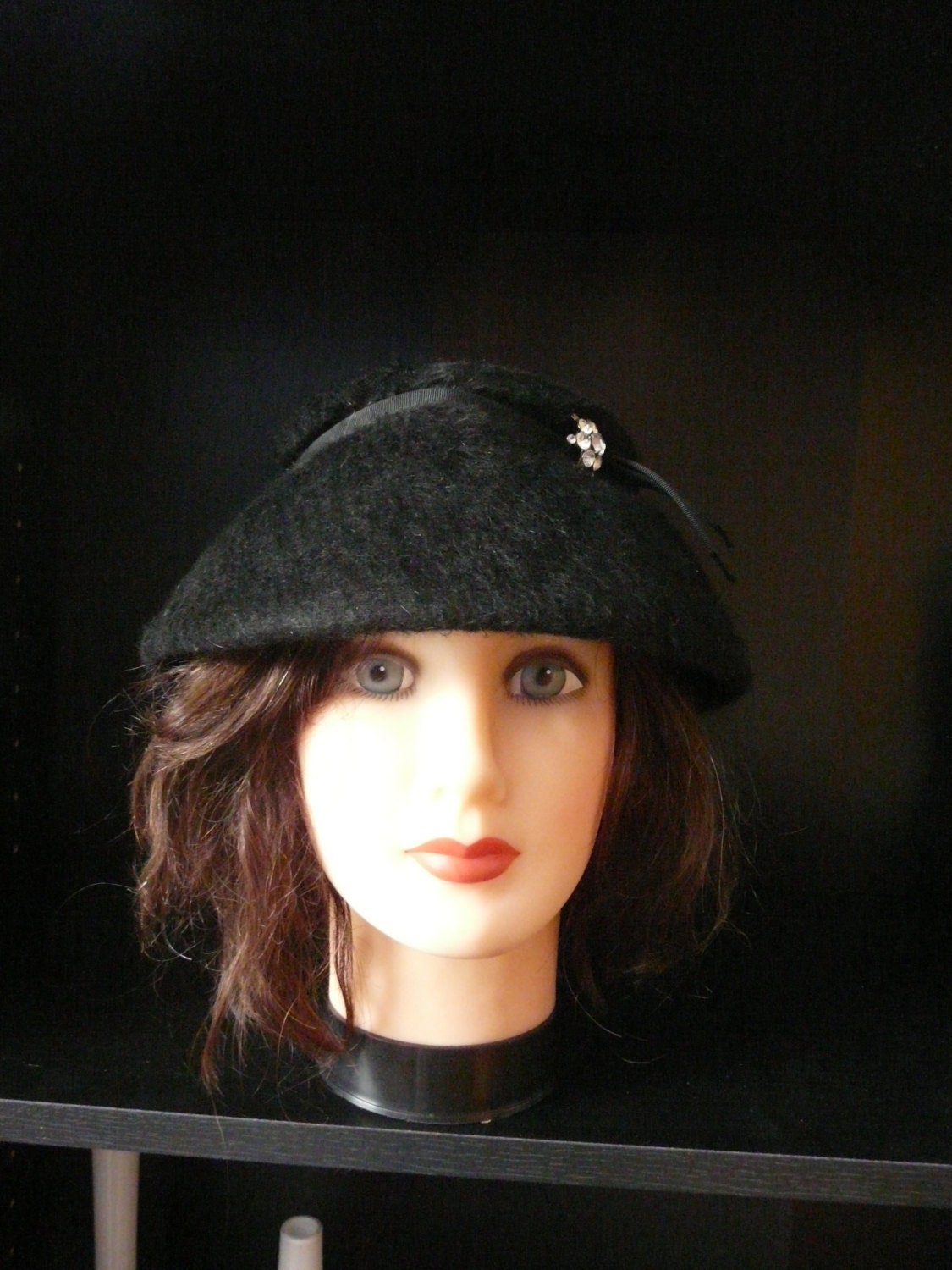 Vintage Schwarzer Filz Wollhut von smittysvintage