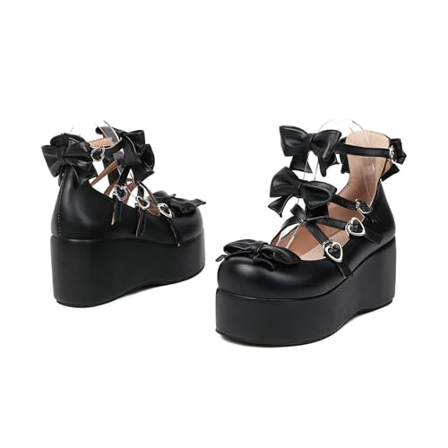Damen Geschlossene Runde Zehe Lolita Schuhe Knöchelriemen Gothic Plateau Pumps Mit Schleife Keilabsatz Cosplay Kleid Schuhe,Schwarz,41.5 EU Damen Geschlossene Runde Zehe Lolita Schuhe Knöchelriemen Gothic Plateau Pumps Mit Schleife Keilabsatz Cosplay Kleid Schuhe,Schwarz,41.5 EU von smlekwc