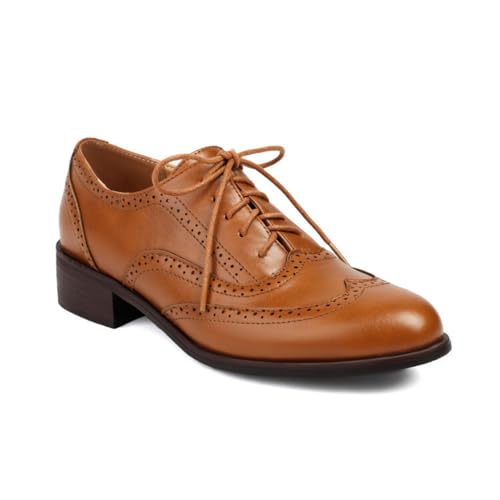 Damen Geschlossene Runde Zehen Brogue Oxfords Schnüren Bürokleid Schuhe Niedriger Blockabsatz Formelle Schuhe,Gelb,36 EU von smlekwc