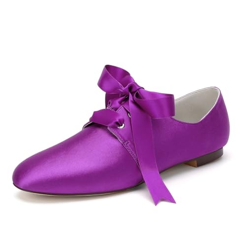 Damen Geschlossene Runde Zehen Satin Brautschuhe Schnürung Hochzeit Kleid Schuhe Flache Absatz Abend Partei Abschlussball Sandalen,Lila,41 EU Damen Geschlossene Runde Zehen Satin Brautschuhe Schnürung Hochzeit Kleid Schuhe Flache Absatz Abend Partei Abschlussball Sandalen,Lila,41 EU von smlekwc