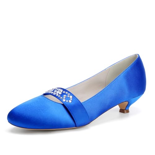 Damen Geschlossene Runde Zehen Satin Brautschuhe Slip Auf Hochzeit Kleid Schuhe Mit Strass Niedriger Ferse Abend Partei Abschlussball Pumps,Blau,39 EU Damen Geschlossene Runde Zehen Satin Brautschuhe Slip Auf Hochzeit Kleid Schuhe Mit Strass Niedriger Ferse Abend Partei Abschlussball Pumps,Blau,39 EU von smlekwc