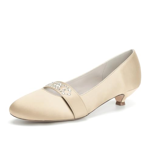 Damen Geschlossene Runde Zehen Satin Brautschuhe Slip Auf Hochzeit Kleid Schuhe Mit Strass Niedriger Ferse Abend Partei Abschlussball Pumps,Champagne,37 EU Damen Geschlossene Runde Zehen Satin Brautschuhe Slip Auf Hochzeit Kleid Schuhe Mit Strass Niedriger Ferse Abend Partei Abschlussball Pumps,Champagne,37 EU von smlekwc
