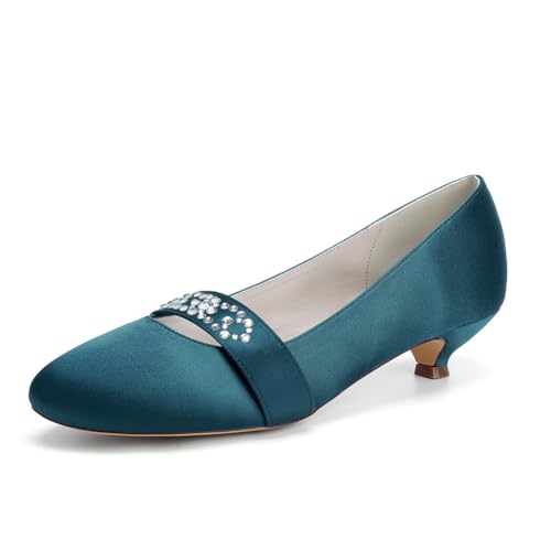 Damen Geschlossene Runde Zehen Satin Brautschuhe Slip Auf Hochzeit Kleid Schuhe Mit Strass Niedriger Ferse Abend Partei Abschlussball Pumps,Navy Blue,38 EU Damen Geschlossene Runde Zehen Satin Brautschuhe Slip Auf Hochzeit Kleid Schuhe Mit Strass Niedriger Ferse Abend Partei Abschlussball Pumps,Navy Blue,38 EU von smlekwc