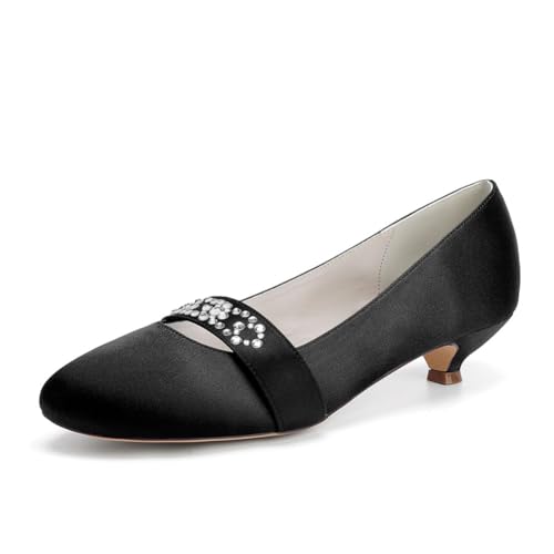 Damen Geschlossene Runde Zehen Satin Brautschuhe Slip Auf Hochzeit Kleid Schuhe Mit Strass Niedriger Ferse Abend Partei Abschlussball Pumps,Schwarz,39 EU Damen Geschlossene Runde Zehen Satin Brautschuhe Slip Auf Hochzeit Kleid Schuhe Mit Strass Niedriger Ferse Abend Partei Abschlussball Pumps,Schwarz,39 EU von smlekwc