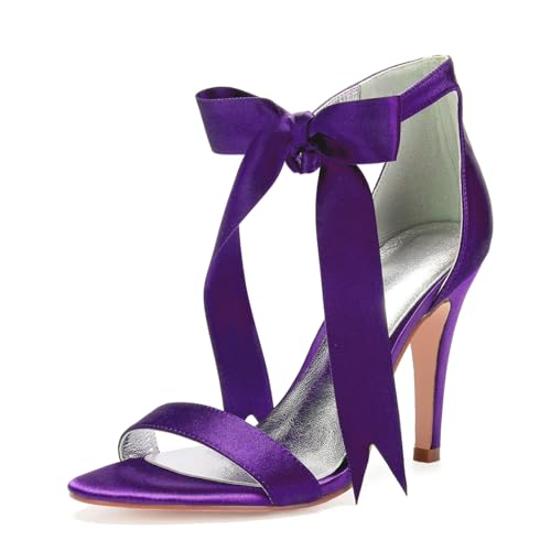 Damen Hoher Pfennigabsatz Hochzeit Kleid Schuhe Offene Zehen Satin Brautschuhe Schnürung Abend Partei Abschlussball Pumps Mit Schleife,Dark Purple,40 EU Damen Hoher Pfennigabsatz Hochzeit Kleid Schuhe Offene Zehen Satin Brautschuhe Schnürung Abend Partei Abschlussball Pumps Mit Schleife,Dark Purple,40 EU von smlekwc