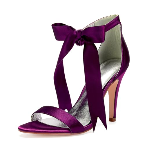 Damen Hoher Pfennigabsatz Hochzeit Kleid Schuhe Offene Zehen Satin Brautschuhe Schnürung Abend Partei Abschlussball Pumps Mit Schleife,Lila,36 EU Damen Hoher Pfennigabsatz Hochzeit Kleid Schuhe Offene Zehen Satin Brautschuhe Schnürung Abend Partei Abschlussball Pumps Mit Schleife,Lila,36 EU von smlekwc