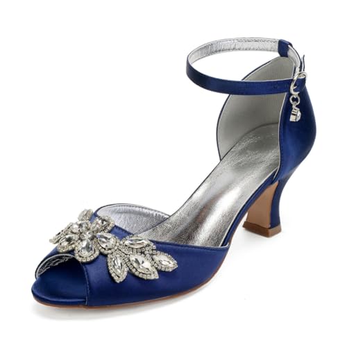 Damen Knöchelriemen Hochzeit Kleid Schuhe Mit Schnalle Peeptoe Braut Sandalen Mit Strass Knöchelriemen Partei Abschlussball Pumpen Mit Schnalle,Marine,39 EU von smlekwc