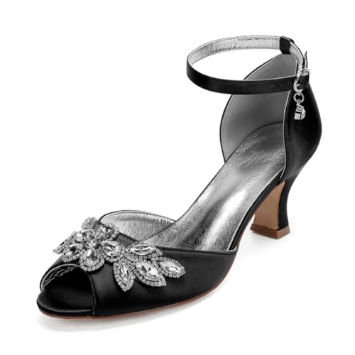 Damen Knöchelriemen Hochzeit Kleid Schuhe Mit Schnalle Peeptoe Braut Sandalen Mit Strass Knöchelriemen Partei Abschlussball Pumpen Mit Schnalle,Schwarz,37 EU von smlekwc