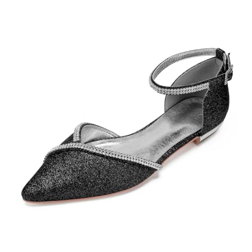 Damen Knöchelriemen Hochzeit Kleid Schuhe Mit Strass Spitz Zehen Glitzer Brautschuhe Niedriger Absatz Partei Abschlussball Sandalen,Schwarz,43 EU Damen Knöchelriemen Hochzeit Kleid Schuhe Mit Strass Spitz Zehen Glitzer Brautschuhe Niedriger Absatz Partei Abschlussball Sandalen,Schwarz,43 EU von smlekwc