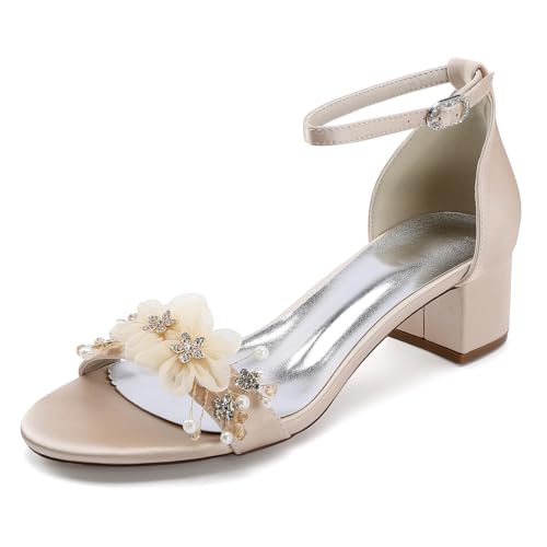 Damen Knöchelriemen Hochzeit Kleid Schuhe Offene Zehen Satin Brautschuhe Mit Blumen Stämmiger Ferse Partei Abschlussball Sandalen,Champagne,39 EU Damen Knöchelriemen Hochzeit Kleid Schuhe Offene Zehen Satin Brautschuhe Mit Blumen Stämmiger Ferse Partei Abschlussball Sandalen,Champagne,39 EU von smlekwc