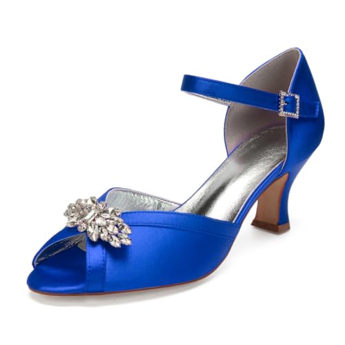 Damen Knöchelriemen Hochzeit Kleid Schuhe Peep Toe Satin Braut Sandals Mittlerer Absatz Abend Partei Abschlussball Pumps Mit Strass,Blau,41 EU Damen Knöchelriemen Hochzeit Kleid Schuhe Peep Toe Satin Braut Sandals Mittlerer Absatz Abend Partei Abschlussball Pumps Mit Strass,Blau,41 EU von smlekwc