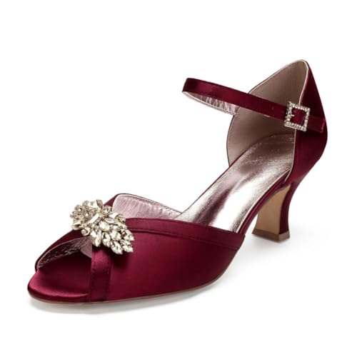 Damen Knöchelriemen Hochzeit Kleid Schuhe Peep Toe Satin Braut Sandals Mittlerer Absatz Abend Partei Abschlussball Pumps Mit Strass,Burgundy,41 EU Damen Knöchelriemen Hochzeit Kleid Schuhe Peep Toe Satin Braut Sandals Mittlerer Absatz Abend Partei Abschlussball Pumps Mit Strass,Burgundy,41 EU von smlekwc
