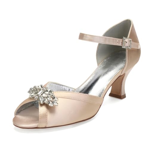 Damen Knöchelriemen Hochzeit Kleid Schuhe Peep Toe Satin Braut Sandals Mittlerer Absatz Abend Partei Abschlussball Pumps Mit Strass,Champagne,36 EU Damen Knöchelriemen Hochzeit Kleid Schuhe Peep Toe Satin Braut Sandals Mittlerer Absatz Abend Partei Abschlussball Pumps Mit Strass,Champagne,36 EU von smlekwc