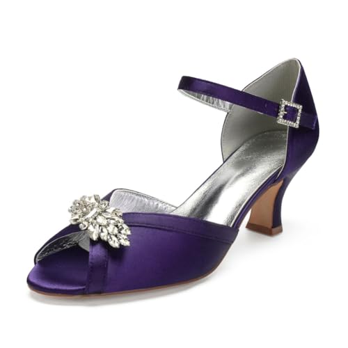Damen Knöchelriemen Hochzeit Kleid Schuhe Peep Toe Satin Braut Sandals Mittlerer Absatz Abend Partei Abschlussball Pumps Mit Strass,Dark Purple,42 EU Damen Knöchelriemen Hochzeit Kleid Schuhe Peep Toe Satin Braut Sandals Mittlerer Absatz Abend Partei Abschlussball Pumps Mit Strass,Dark Purple,42 EU von smlekwc