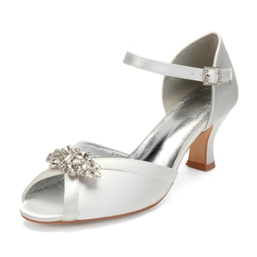 Damen Knöchelriemen Hochzeit Kleid Schuhe Peep Toe Satin Braut Sandals Mittlerer Absatz Abend Partei Abschlussball Pumps Mit Strass,Elfenbein,36 EU Damen Knöchelriemen Hochzeit Kleid Schuhe Peep Toe Satin Braut Sandals Mittlerer Absatz Abend Partei Abschlussball Pumps Mit Strass,Elfenbein,36 EU von smlekwc