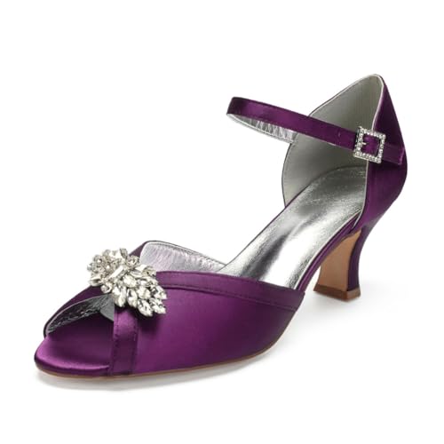 Damen Knöchelriemen Hochzeit Kleid Schuhe Peep Toe Satin Braut Sandals Mittlerer Absatz Abend Partei Abschlussball Pumps Mit Strass,Lila,42 EU Damen Knöchelriemen Hochzeit Kleid Schuhe Peep Toe Satin Braut Sandals Mittlerer Absatz Abend Partei Abschlussball Pumps Mit Strass,Lila,42 EU von smlekwc