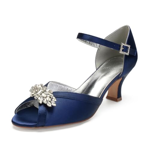 Damen Knöchelriemen Hochzeit Kleid Schuhe Peep Toe Satin Braut Sandals Mittlerer Absatz Abend Partei Abschlussball Pumps Mit Strass,Marine,38 EU Damen Knöchelriemen Hochzeit Kleid Schuhe Peep Toe Satin Braut Sandals Mittlerer Absatz Abend Partei Abschlussball Pumps Mit Strass,Marine,38 EU von smlekwc