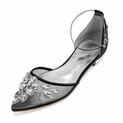 Damen Knöchelriemen Hochzeit Kleid Schuhe Spitz Zehen Mesh Braut Flats Niedriger Ferse Ballettschuhe Mit Strass,Schwarz,39 EU Damen Knöchelriemen Hochzeit Kleid Schuhe Spitz Zehen Mesh Braut Flats Niedriger Ferse Ballettschuhe Mit Strass,Schwarz,39 EU von smlekwc