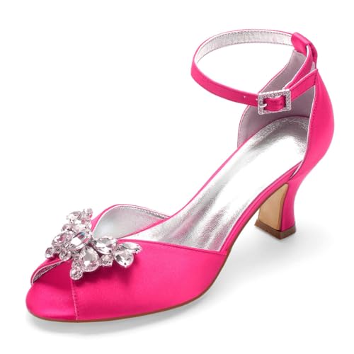 Damen Knöchelriemen Hochzeitsschuhe Für Braut Peeptoe Satin Kleid Sandalen Mittlerer Blockabsatz Abend Partei Abschlussball Schuhe Mit Strass,Fuchsia,39 EU Damen Knöchelriemen Hochzeitsschuhe Für Braut Peeptoe Satin Kleid Sandalen Mittlerer Blockabsatz Abend Partei Abschlussball Schuhe Mit Strass,Fuchsia,39 EU von smlekwc