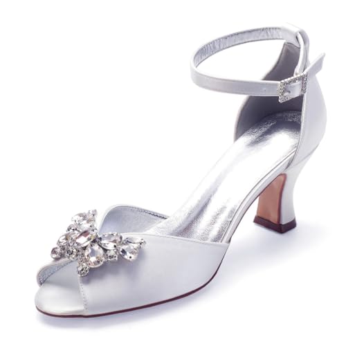 Damen Knöchelriemen Hochzeitsschuhe Für Braut Peeptoe Satin Kleid Sandalen Mittlerer Blockabsatz Abend Partei Abschlussball Schuhe Mit Strass,Weiß,36 EU Damen Knöchelriemen Hochzeitsschuhe Für Braut Peeptoe Satin Kleid Sandalen Mittlerer Blockabsatz Abend Partei Abschlussball Schuhe Mit Strass,Weiß,36 EU von smlekwc