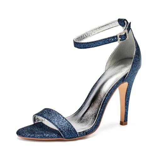Damen Knöchelriemen Kleid Pumps Mit Schnalle Hoher Pfennigabsatz Hochzeitsschuhe Für Braut Offene Zehe Glitzer Abend Partei Abschlussball Sandalen,Marine,39 EU Damen Knöchelriemen Kleid Pumps Mit Schnalle Hoher Pfennigabsatz Hochzeitsschuhe Für Braut Offene Zehe Glitzer Abend Partei Abschlussball Sandalen,Marine,39 EU von smlekwc