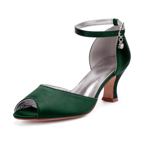 Damen Knöchelriemen Kleid Pumps Mit Schnalle Mittlerer Blockabsatz Hochzeitsschuhe Für Braut Peeptoe Brautjungfer Sandalen,Dark Green,38 EU Damen Knöchelriemen Kleid Pumps Mit Schnalle Mittlerer Blockabsatz Hochzeitsschuhe Für Braut Peeptoe Brautjungfer Sandalen,Dark Green,38 EU von smlekwc