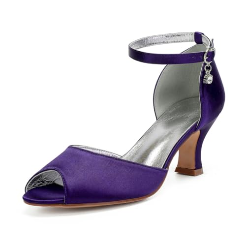 Damen Knöchelriemen Kleid Pumps Mit Schnalle Mittlerer Blockabsatz Hochzeitsschuhe Für Braut Peeptoe Brautjungfer Sandalen,Dark Purple,38 EU Damen Knöchelriemen Kleid Pumps Mit Schnalle Mittlerer Blockabsatz Hochzeitsschuhe Für Braut Peeptoe Brautjungfer Sandalen,Dark Purple,38 EU von smlekwc