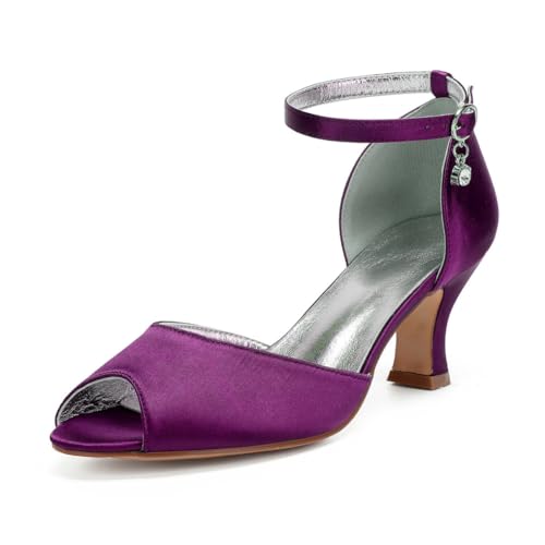 Damen Knöchelriemen Kleid Pumps Mit Schnalle Mittlerer Blockabsatz Hochzeitsschuhe Für Braut Peeptoe Brautjungfer Sandalen,Lila,40 EU Damen Knöchelriemen Kleid Pumps Mit Schnalle Mittlerer Blockabsatz Hochzeitsschuhe Für Braut Peeptoe Brautjungfer Sandalen,Lila,40 EU von smlekwc
