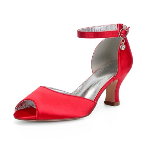Damen Knöchelriemen Kleid Pumps Mit Schnalle Mittlerer Blockabsatz Hochzeitsschuhe Für Braut Peeptoe Brautjungfer Sandalen,Rot,38 EU Damen Knöchelriemen Kleid Pumps Mit Schnalle Mittlerer Blockabsatz Hochzeitsschuhe Für Braut Peeptoe Brautjungfer Sandalen,Rot,38 EU von smlekwc
