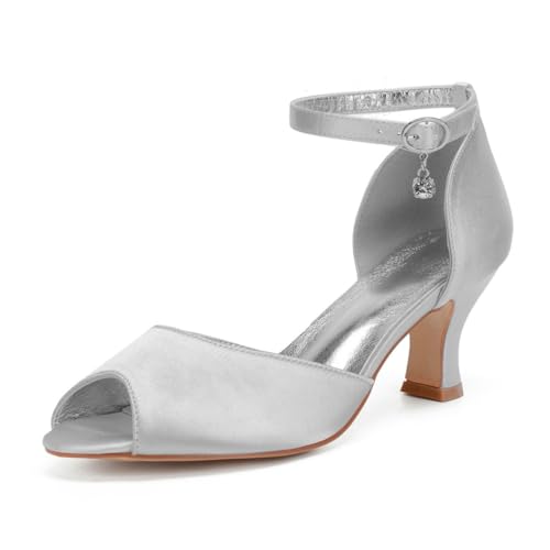 Damen Knöchelriemen Kleid Pumps Mit Schnalle Mittlerer Blockabsatz Hochzeitsschuhe Für Braut Peeptoe Brautjungfer Sandalen,Silber,41 EU Damen Knöchelriemen Kleid Pumps Mit Schnalle Mittlerer Blockabsatz Hochzeitsschuhe Für Braut Peeptoe Brautjungfer Sandalen,Silber,41 EU von smlekwc
