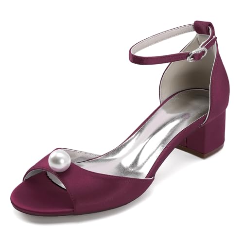 Damen Knöchelriemen Kleid Sandalen Mit Schnalle Peep Toe Satin Brautschuhe Mit Perle Mittlerer Stämmiger Ferse Hochzeit Partei Abschlussball Schuhe,Burgundy,40 EU Damen Knöchelriemen Kleid Sandalen Mit Schnalle Peep Toe Satin Brautschuhe Mit Perle Mittlerer Stämmiger Ferse Hochzeit Partei Abschlussball Schuhe,Burgundy,40 EU von smlekwc