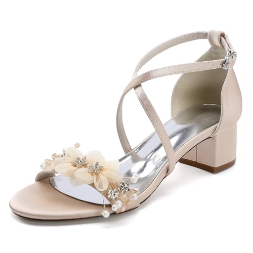 Damen Kreuz Knöchelriemen Kleid Sandalen Offene Zehen Satin Brautschuhe Mit Blumen Mittlerer Blockabsatz Hochzeit Partei Abschlussball Schuhe,Champagne,35 EU Damen Kreuz Knöchelriemen Kleid Sandalen Offene Zehen Satin Brautschuhe Mit Blumen Mittlerer Blockabsatz Hochzeit Partei Abschlussball Schuhe,Champagne,35 EU von smlekwc